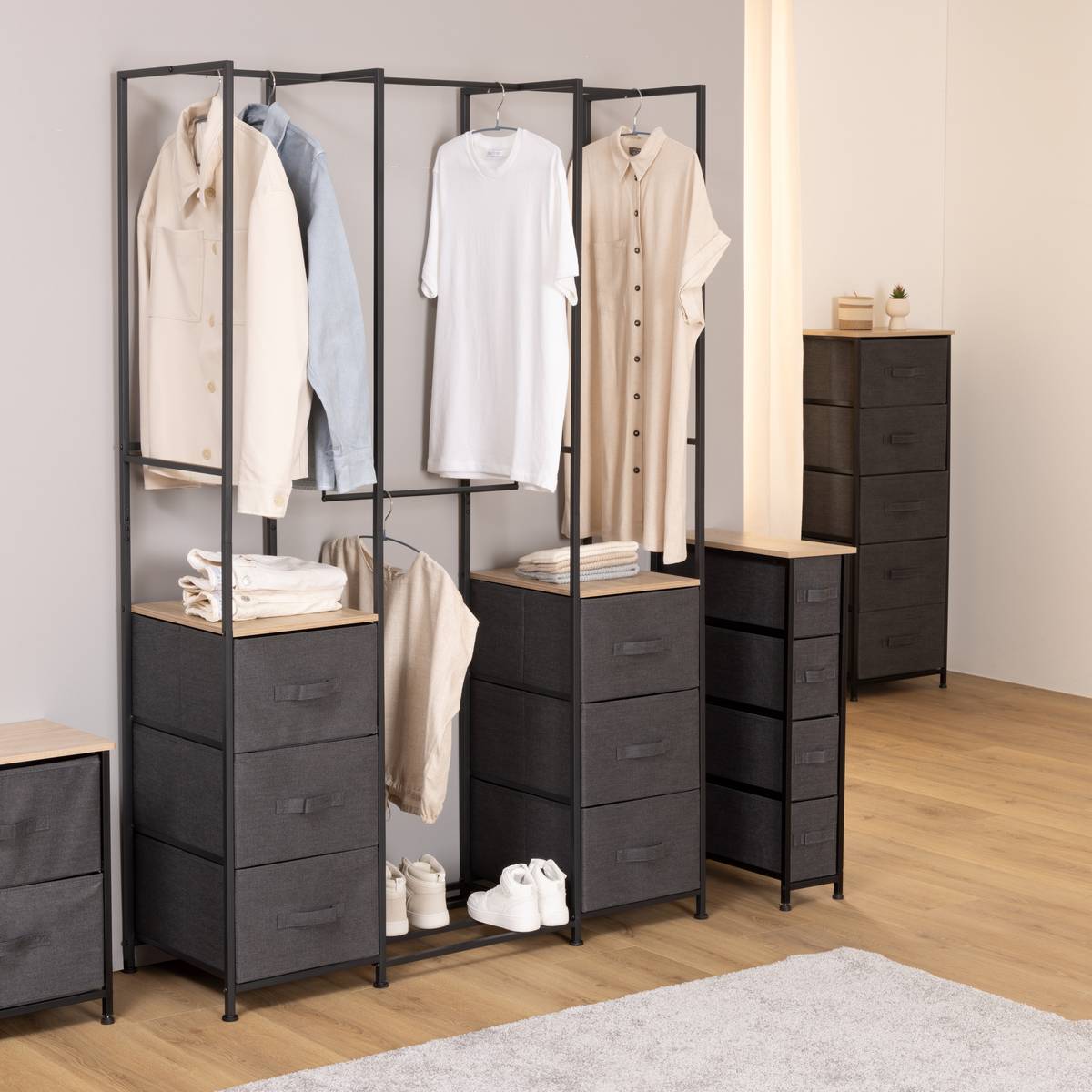 Penderie 6 tiroirs L116 x P40 x H176 cm gris