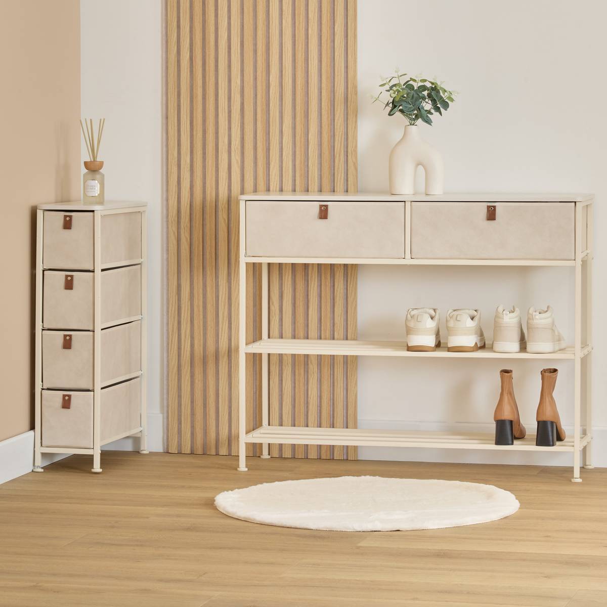 Rangement 4 tiroirs en tissu beige L48 x H77 cm