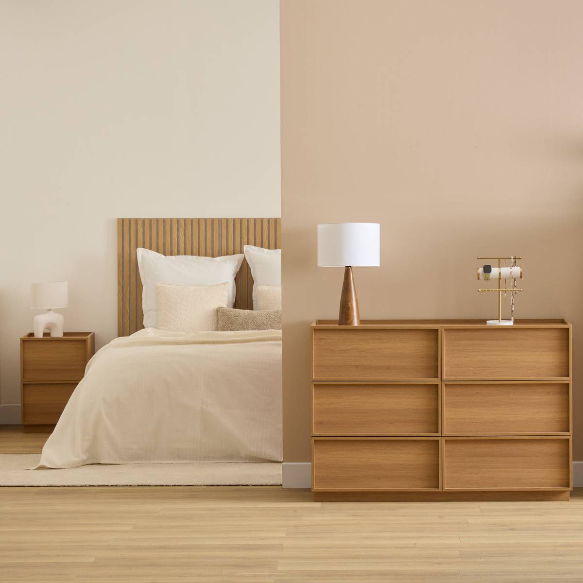Commode 6 tiroirs long 115 cm effet bois