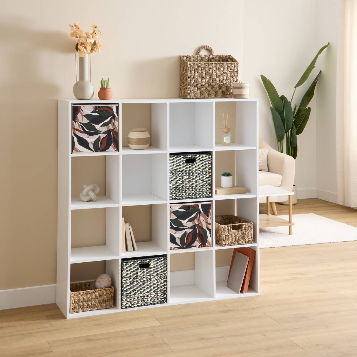 Étagère 16 cases 135,5 x 32 x 135,5 cm épaisseur 15 mm blanc