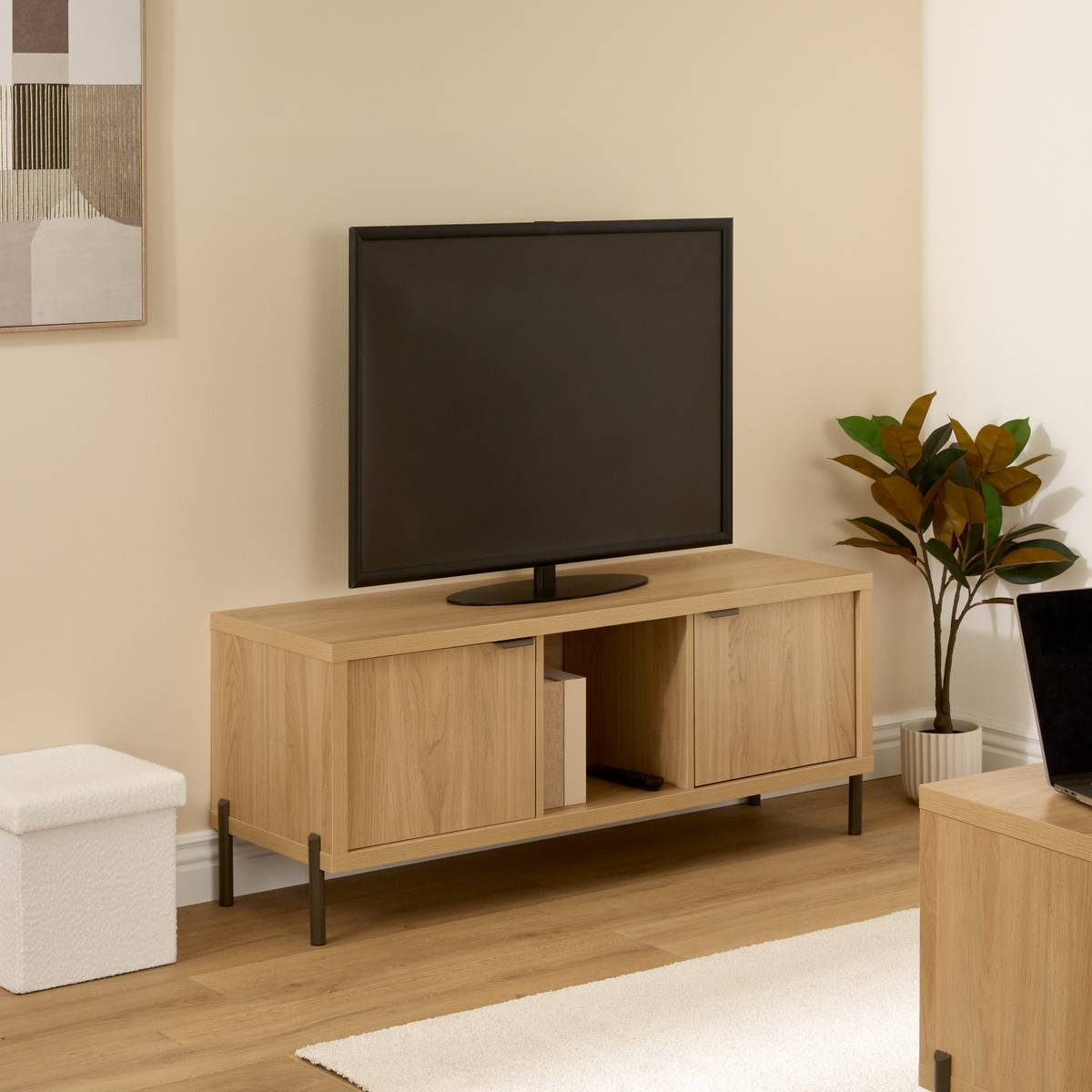Meuble TV long 122,5 cm effet chêne naturel