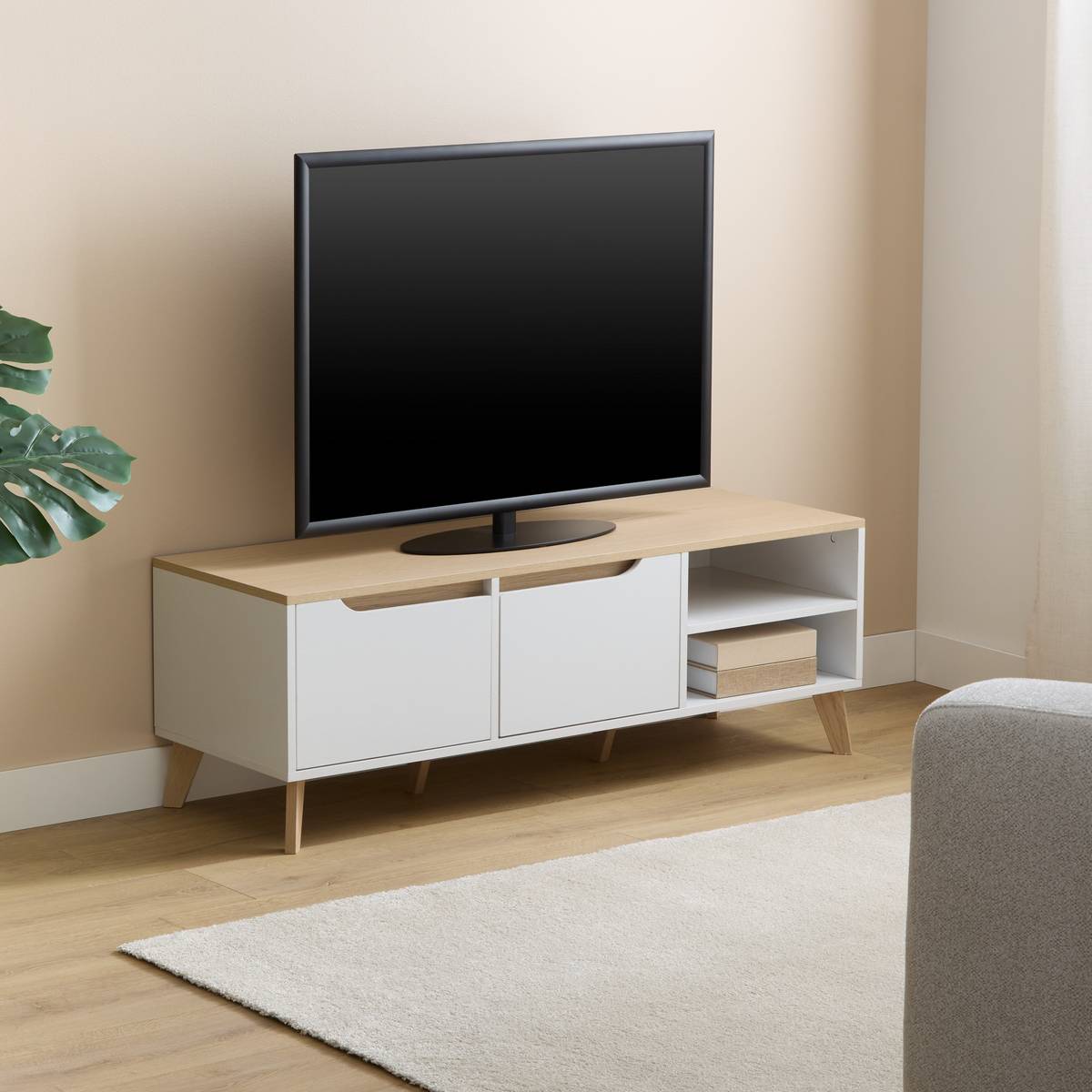 Meuble TV long 120 cm blanc