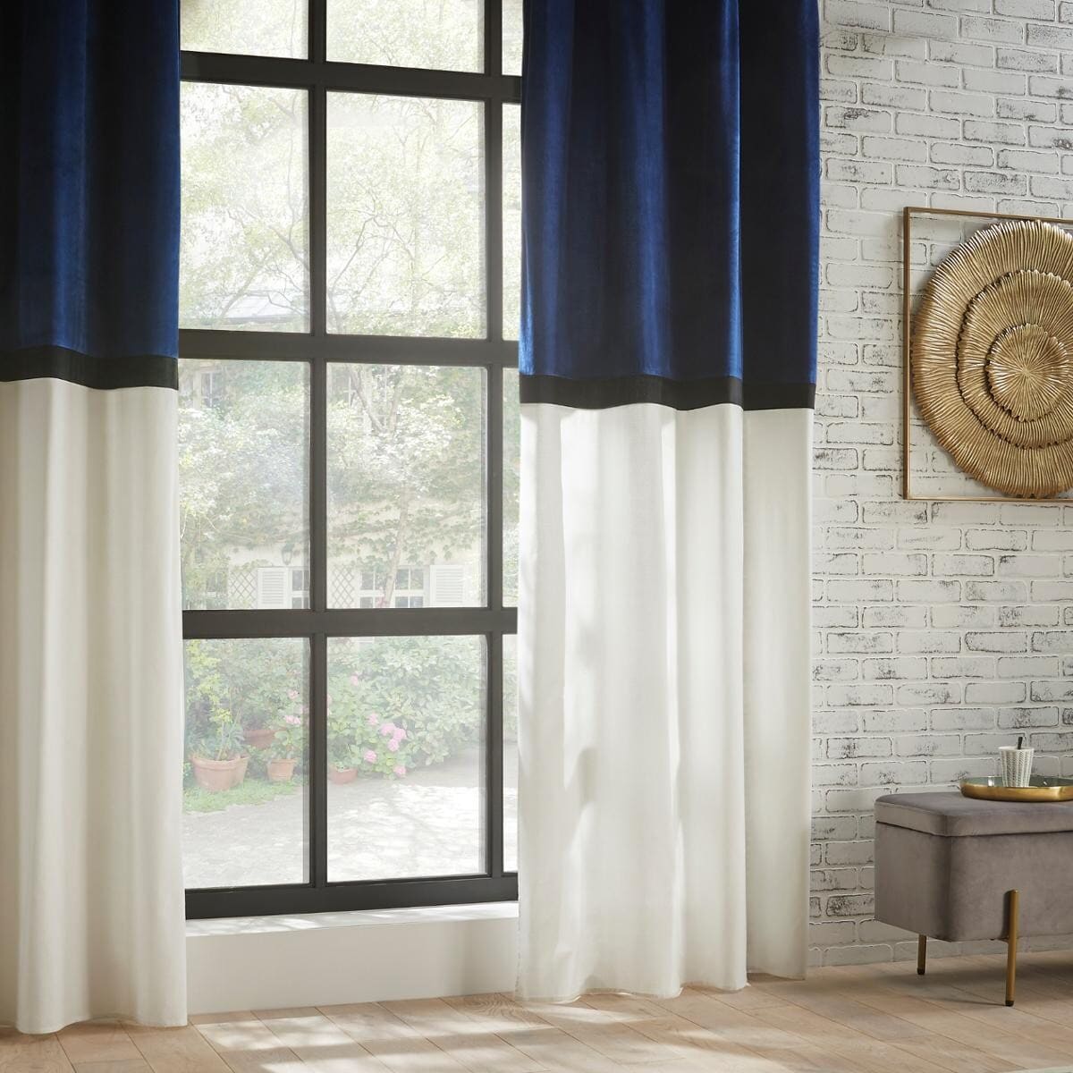 Rideau bicolore bleu et blanc occultant 140x260 (vendu par 1)