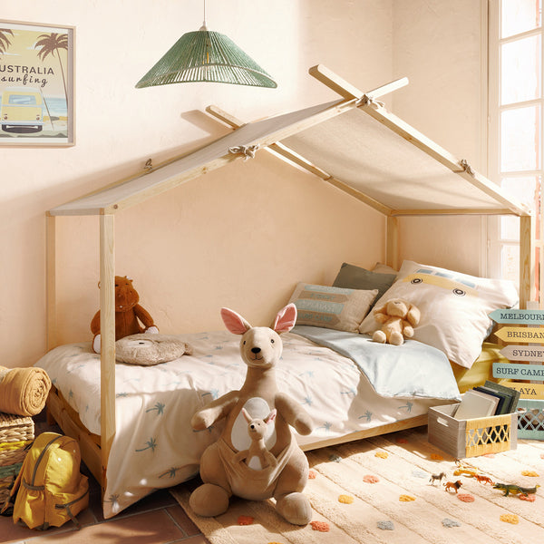 Lit cabane tente enfant 90 x 190 cm pin naturel