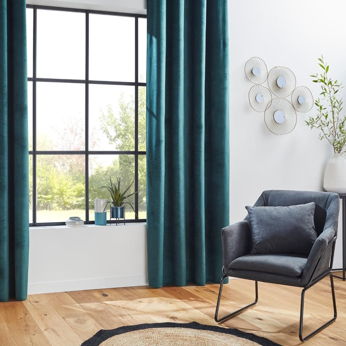 Rideau occultant en velours vert 140x260 (vendu par 1)