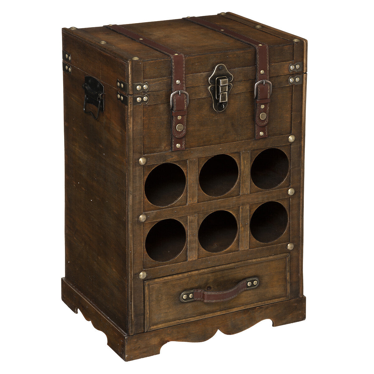 Coffre porte-bouteilles 6 emplacements bois foncé