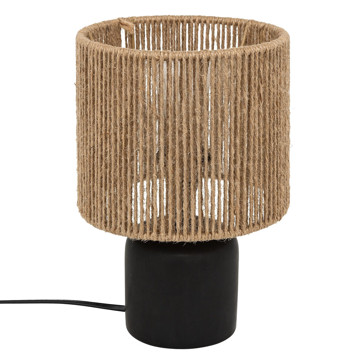 Lampe céramique noire corde H24