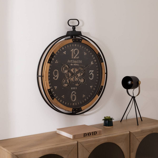 Horloge gousset à mécanisme apparent en métal noir D70 cm