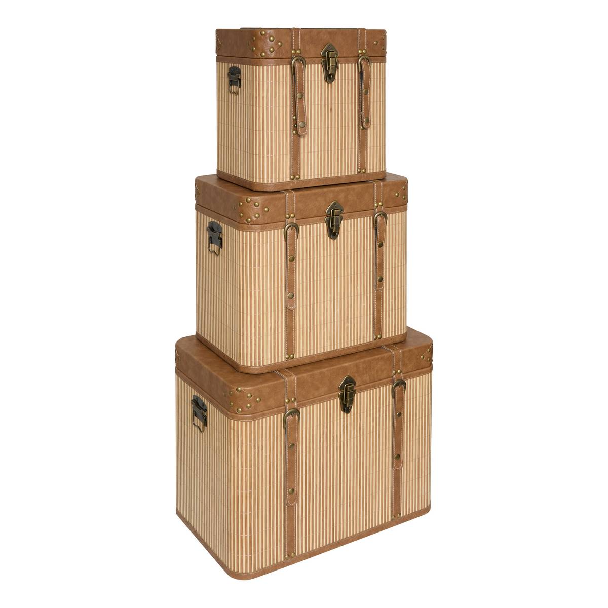 Lot de 3 malles de rangement effet bambou