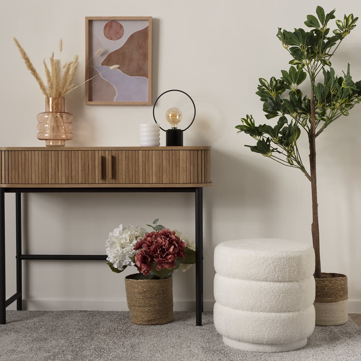 Pouf bouclette blanche H40