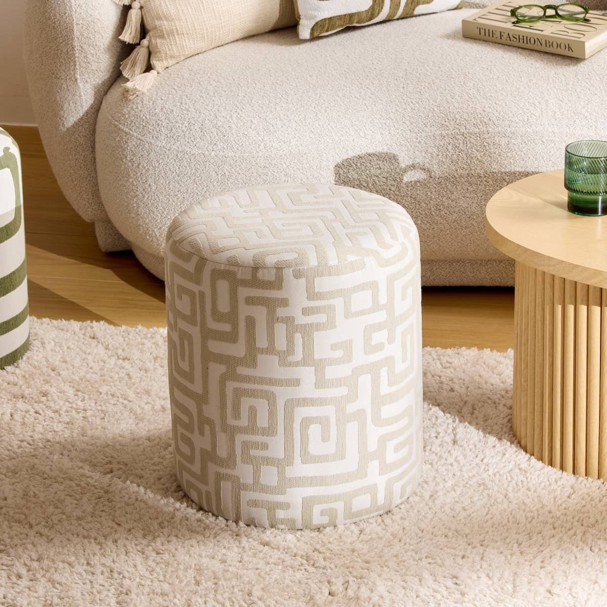 Pouf en tissus beige