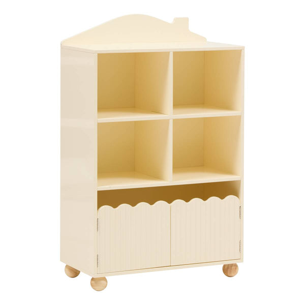 Bibliothèque enfant forme maison 4 cases avec portes beige H95 cm