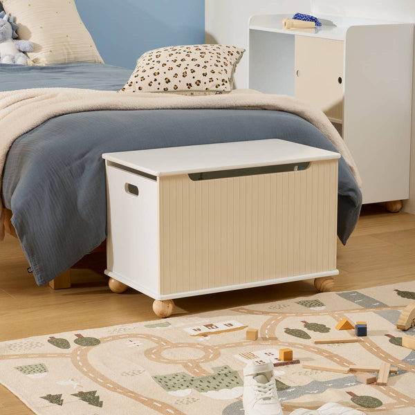 Coffre à jouets beige et blanc