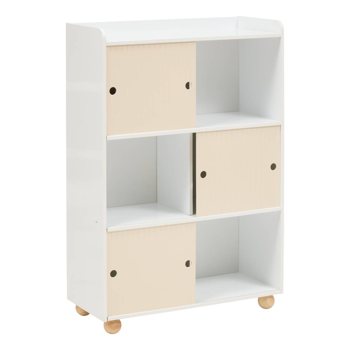 Meuble de rangement enfant 3 portes coulissantes beige et blanc