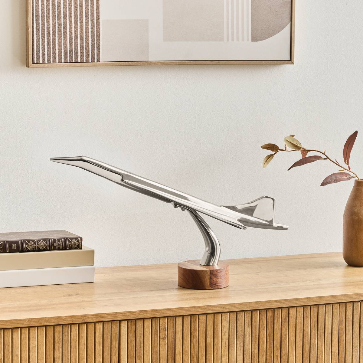 Avion décoratif aluminium et bois L50 cm