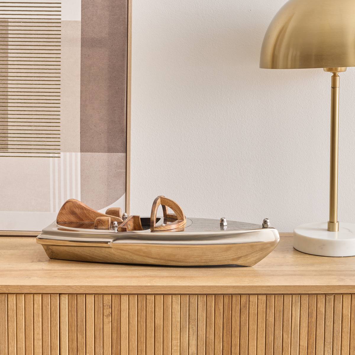 Bateau décoratif aluminium et bois L45 cm