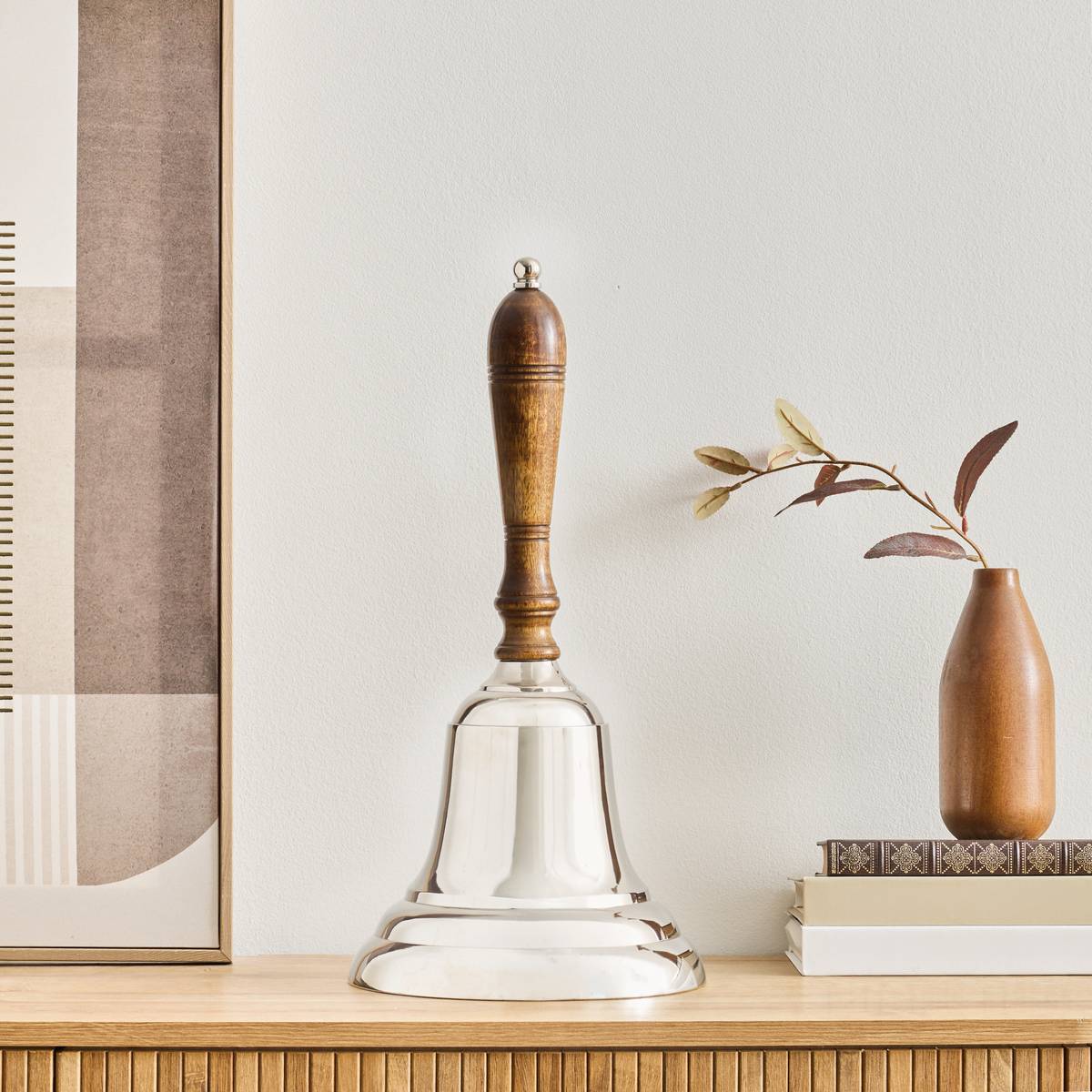 Cloche décorative aluminium et bois H47 cm