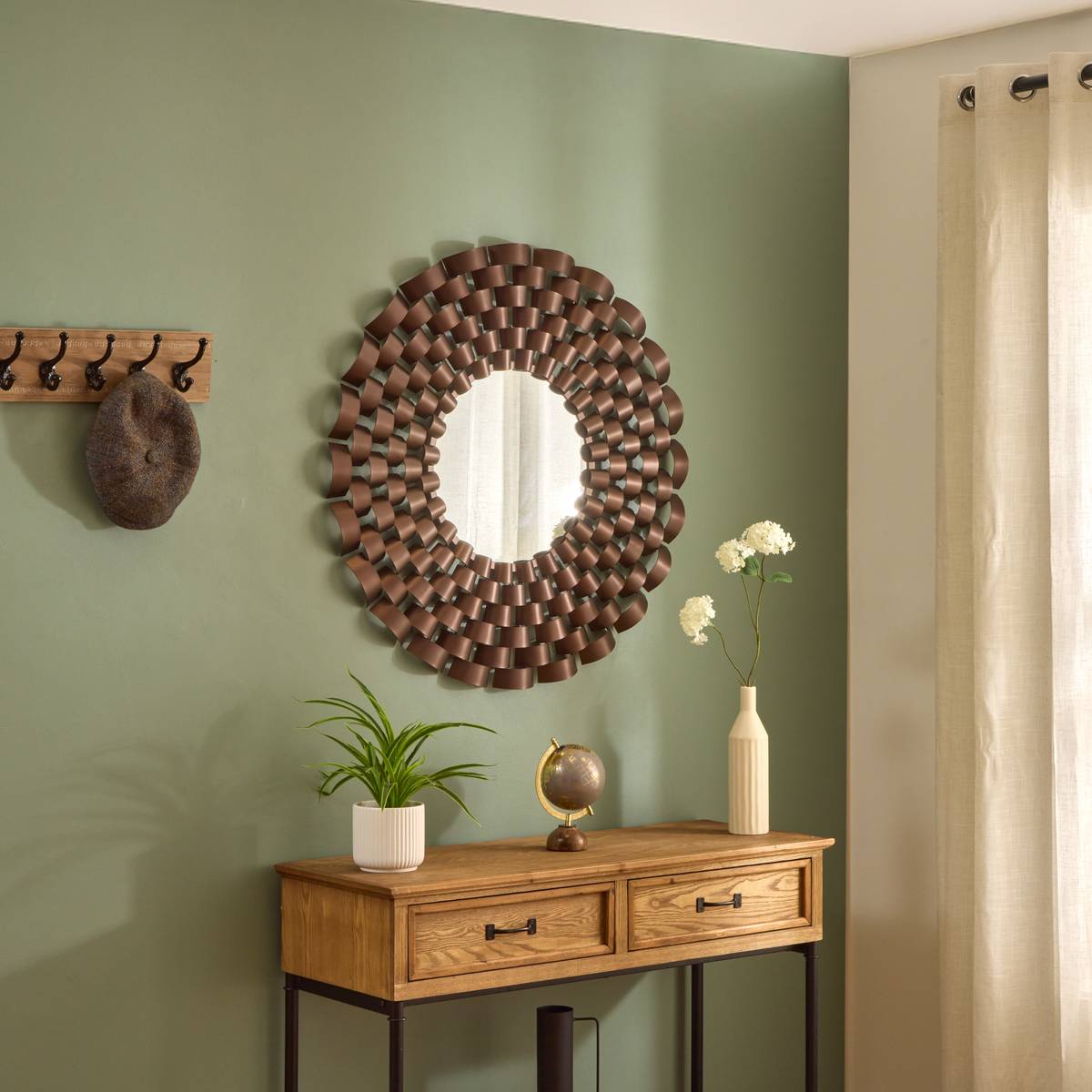 Miroir rond soleil en lamelles de métal tonka D90 cm