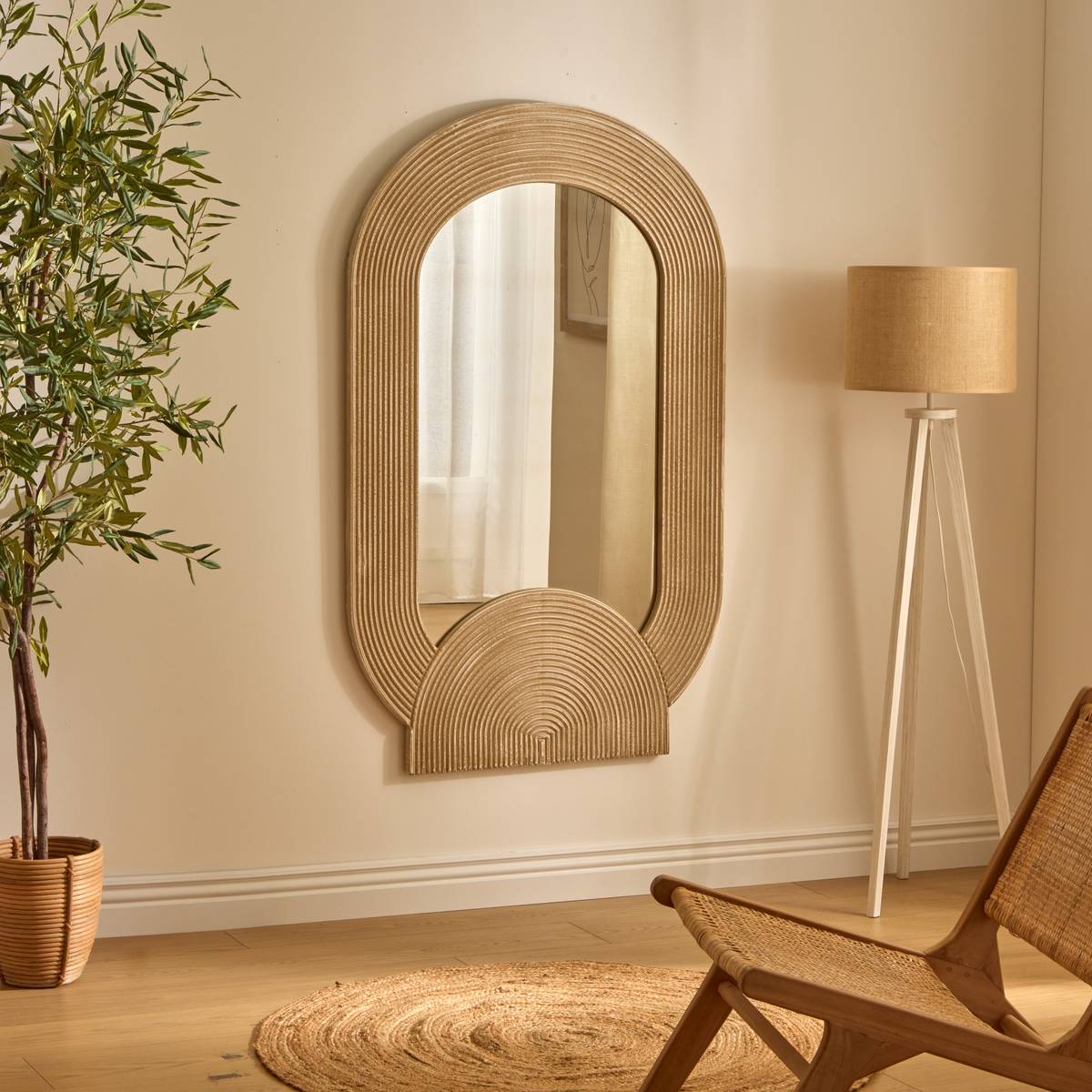 Miroir ovale cadre en bois relief arches 90 x 145 cm