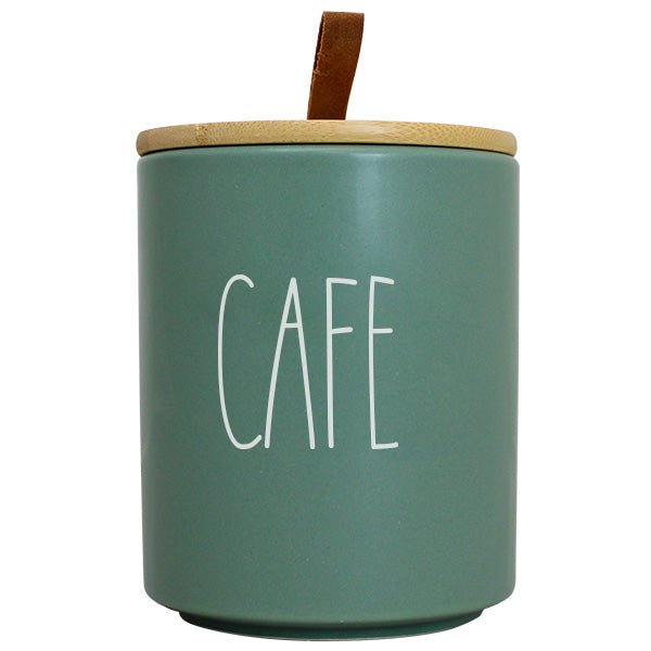 Pot en céramique vert olive avec couvercle bambou CAFE