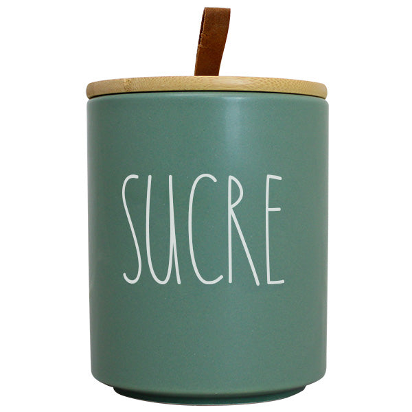 Pot en céramique vert avec couvercle bambou SUCRE