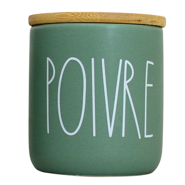 Pot en céramique vert olive avec couvercle bambou POIVRE