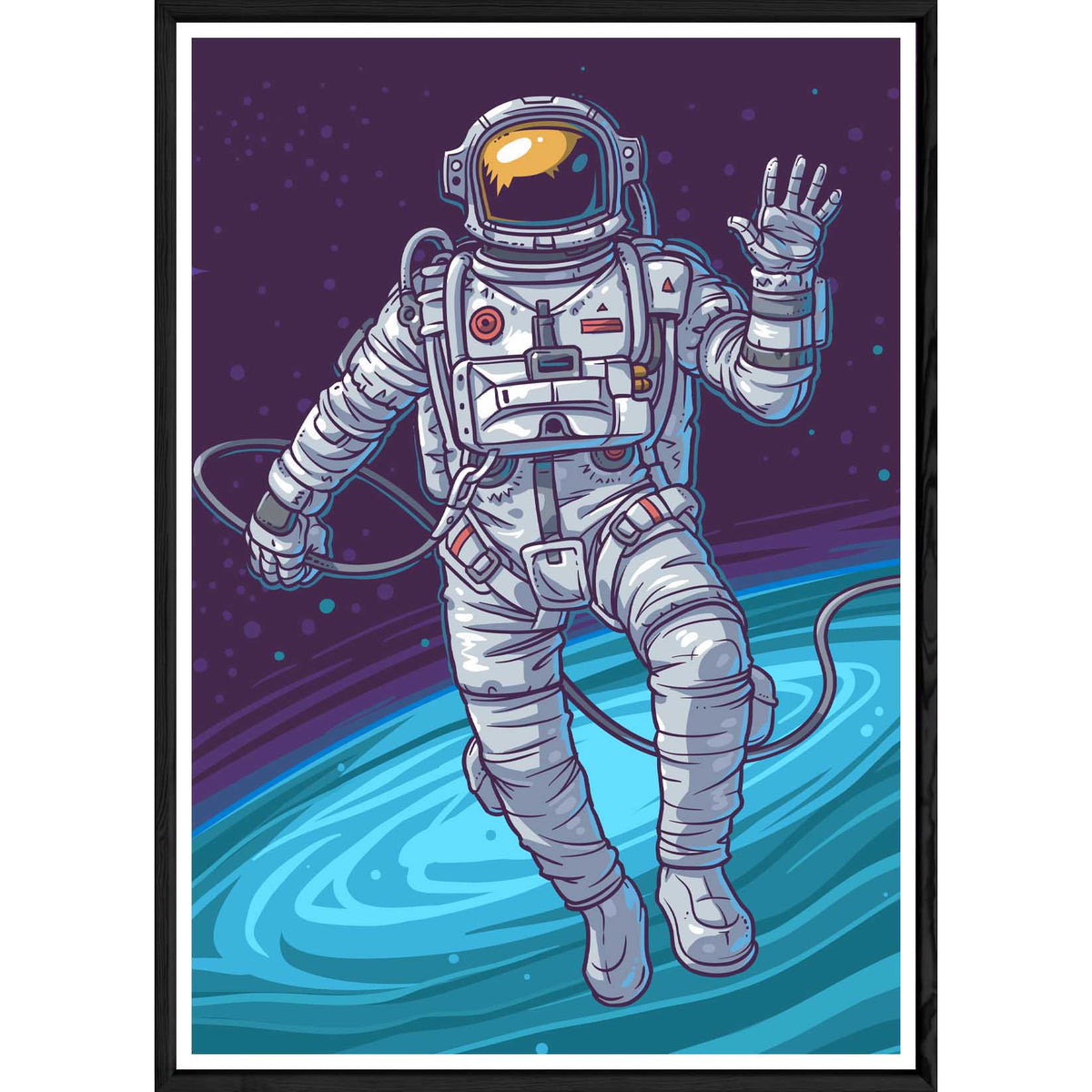 Tableau astronaute avec cadre noir POP – Taille 32x42