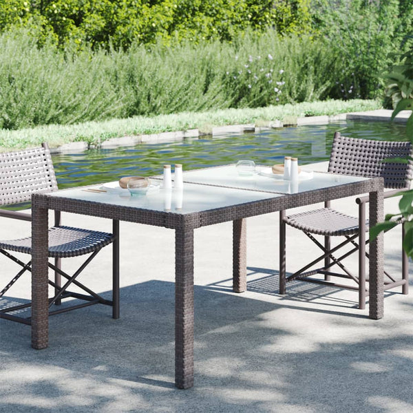 Table à manger d’extérieur/jardin marron en verre et résine tressée 150x90