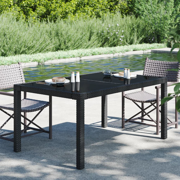 Table à manger d’extérieur/jardin noire en verre et résine tressée 150x90 (MARKETPLACE)