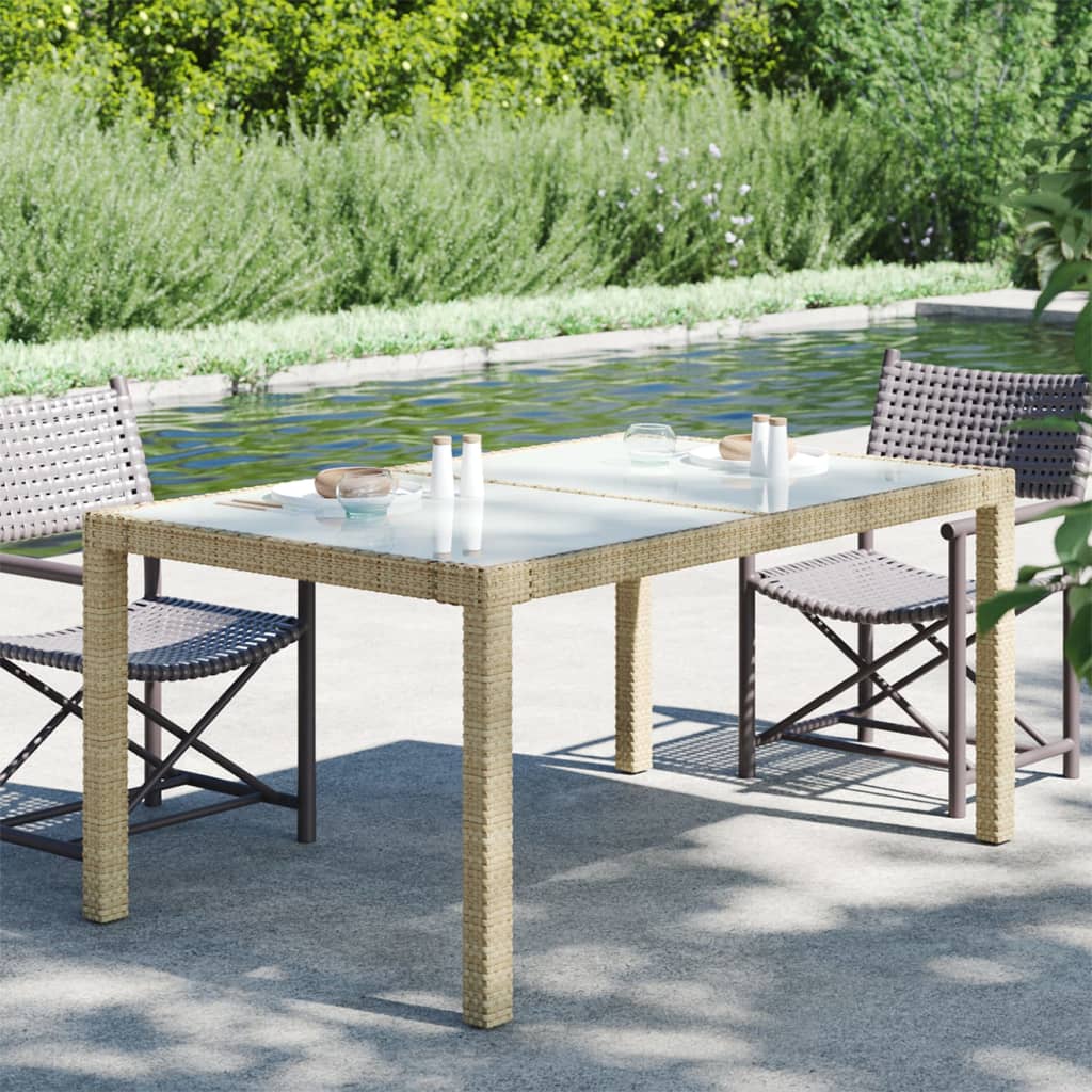 Table à manger d’extérieur/jardin beige en verre et résine tressée 150x90 (MARKETPLACE)