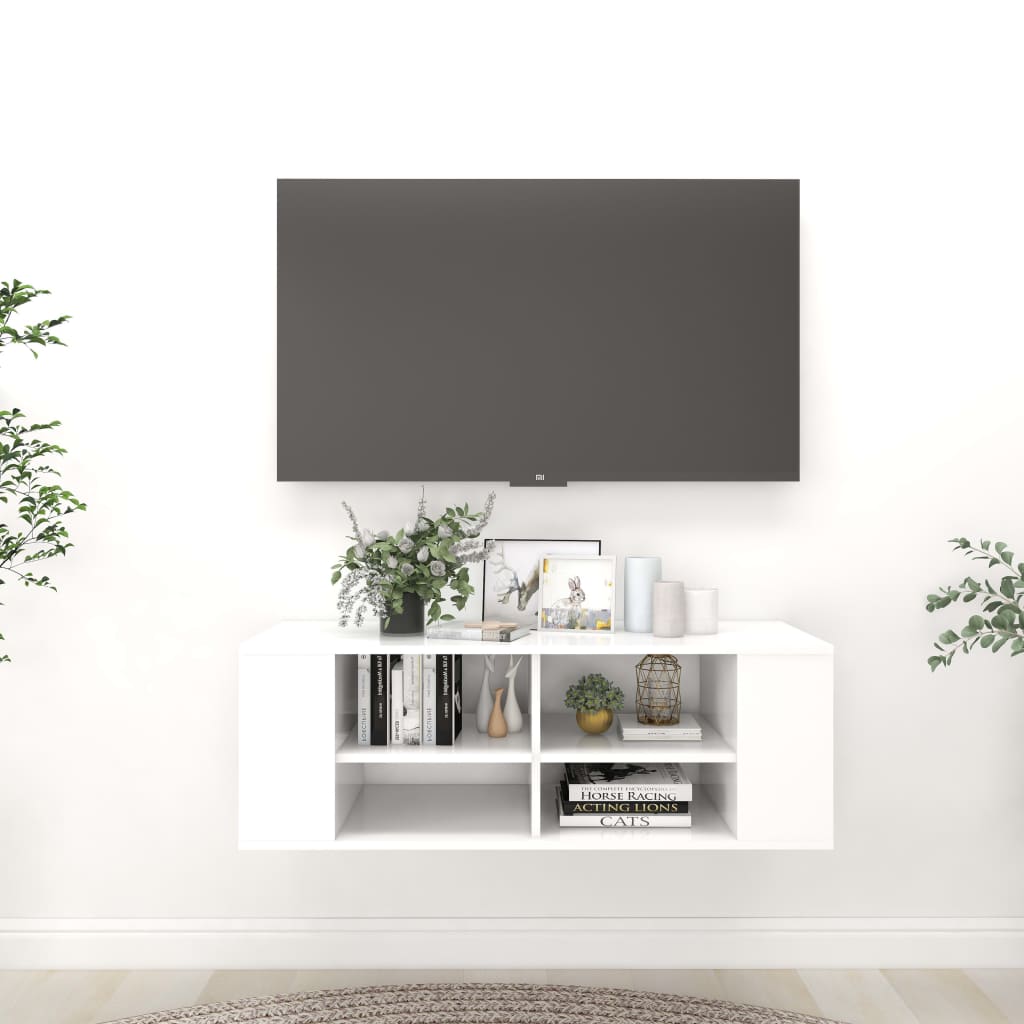 Meuble TV murale en bois blanc 100x35 (MARKETPLACE)