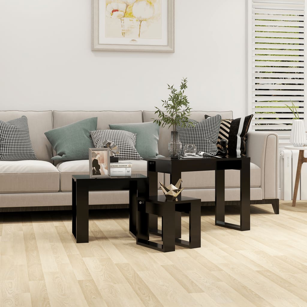 Lot de 3 tables basse en bois noir (MARKETPLACE)