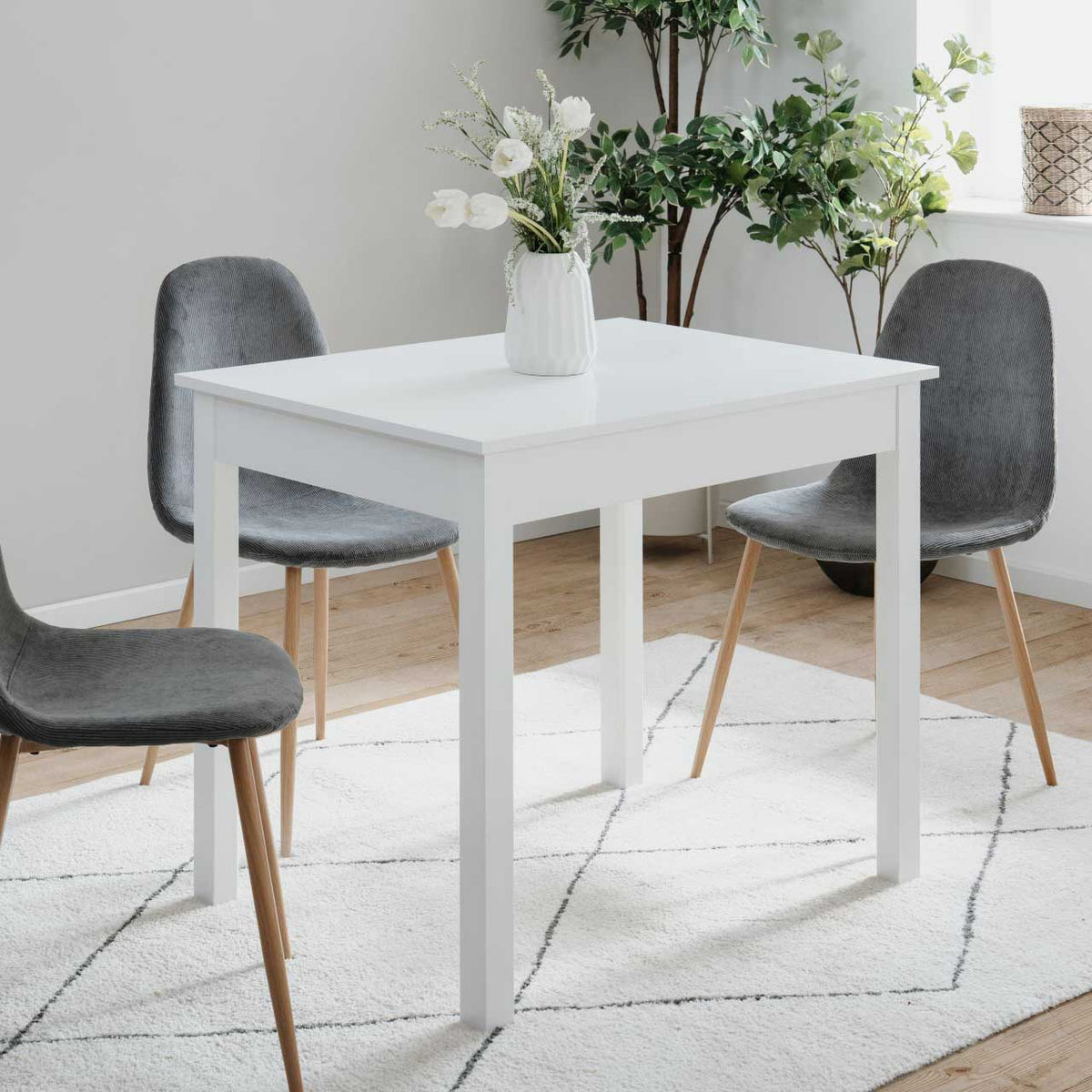 Table à manger 2 personnes en bois blanc 67x90cm - Fabriqué en Europe