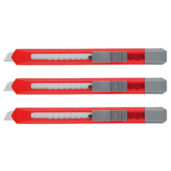 Lot de 3 Cutters plastique avec blocage de Lame 9 mm (Coloris aléatoire)
