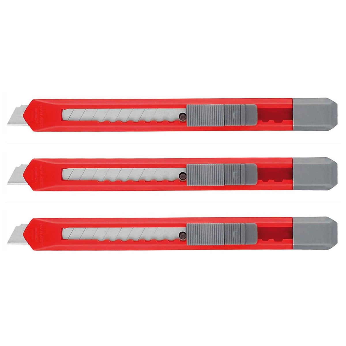 Lot de 3 Cutters plastique avec blocage de Lame 9 mm (Coloris aléatoire)