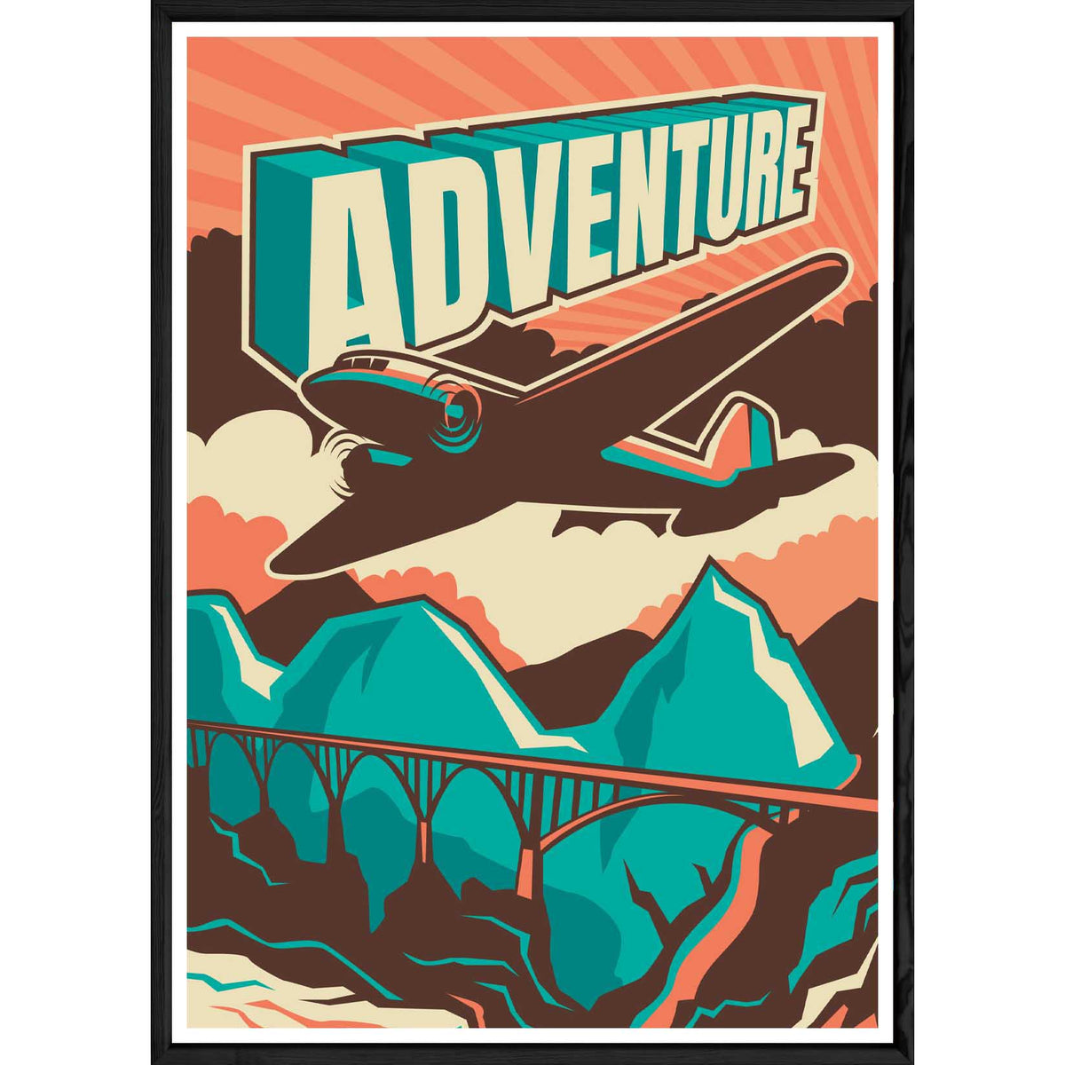Tableau Adventure avec cadre noir POP – Taille 32x42