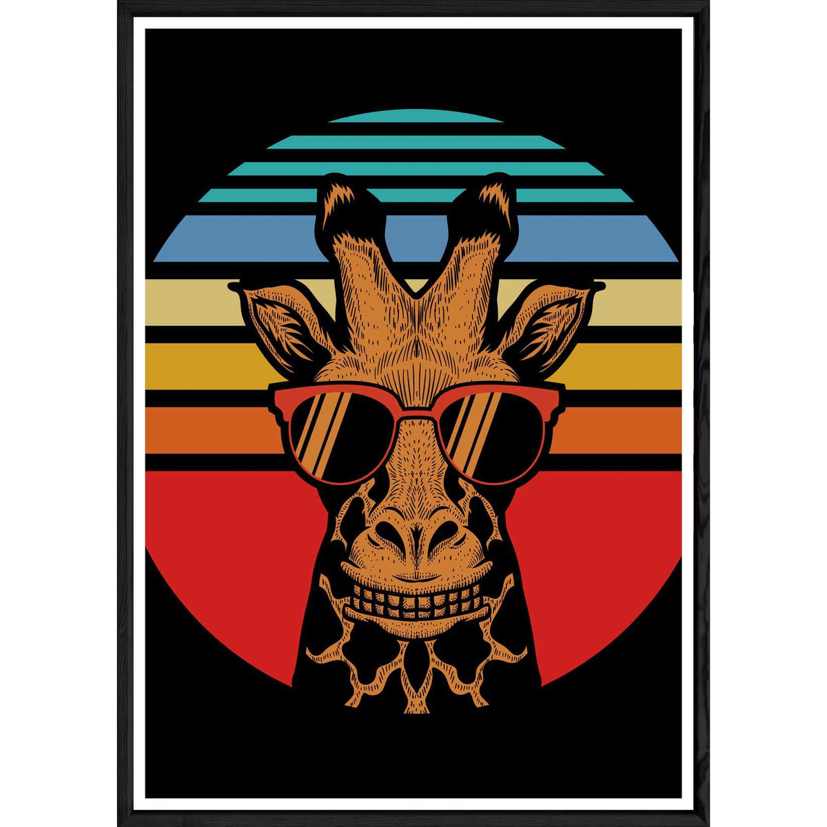 Tableau girafe avec cadre noir POP – Taille 32x42