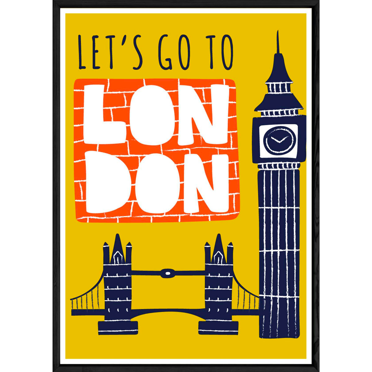 Tableau London avec cadre noir POP – Taille 32x42