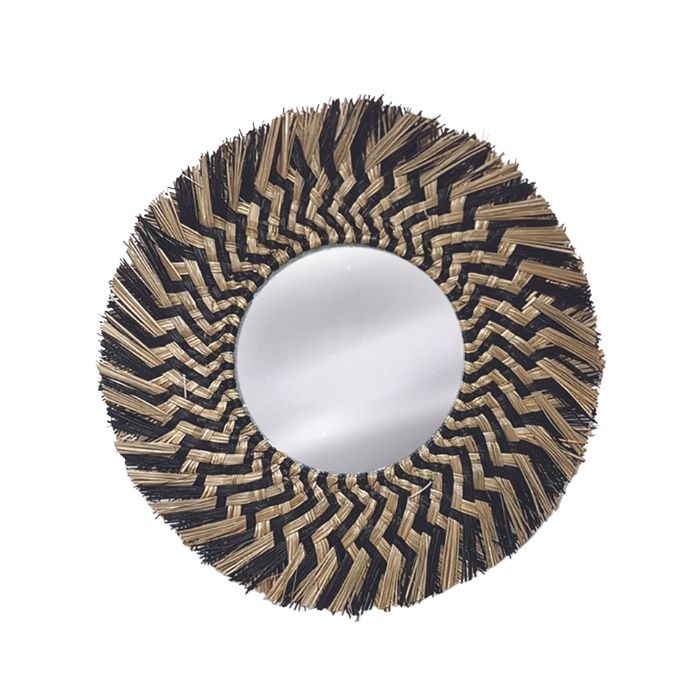 Miroir en jonc beige et noir D60