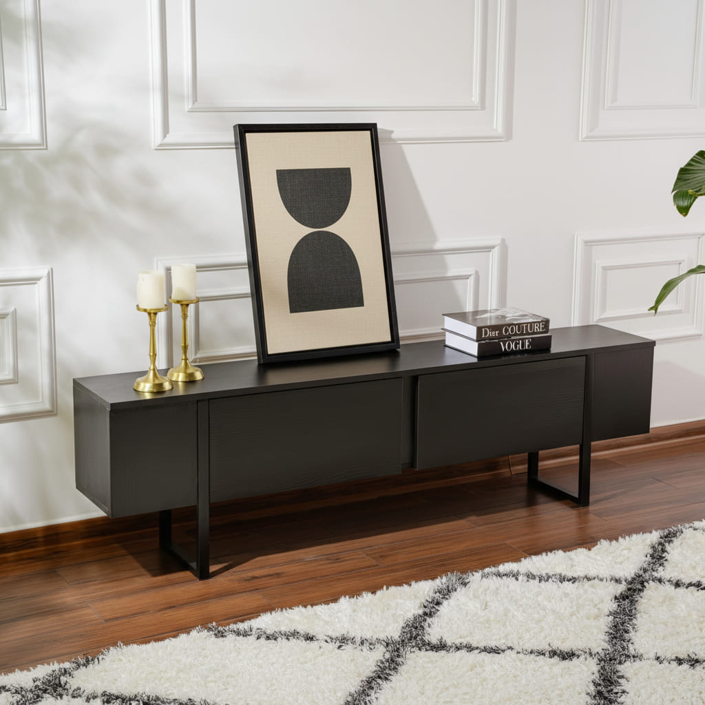 Meuble tv en bois noir pied noir L180