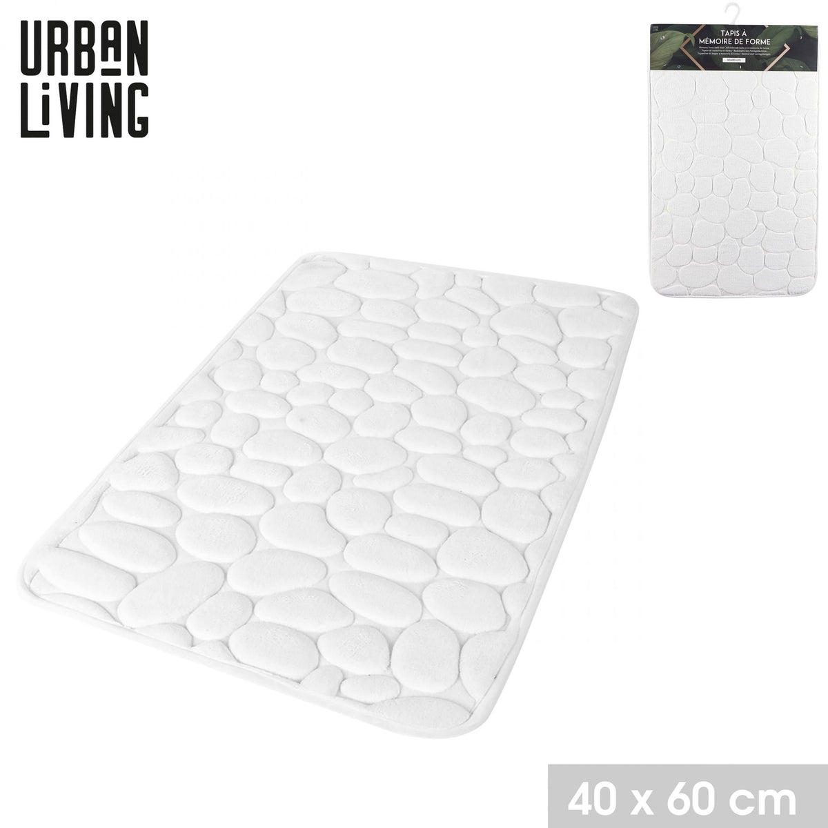 Tapis de salle de bain mémoire de forme galet 60 x 40 blanc