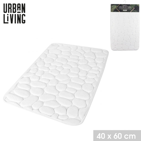 Tapis de salle de bain mémoire de forme galet 60 x 40 blanc