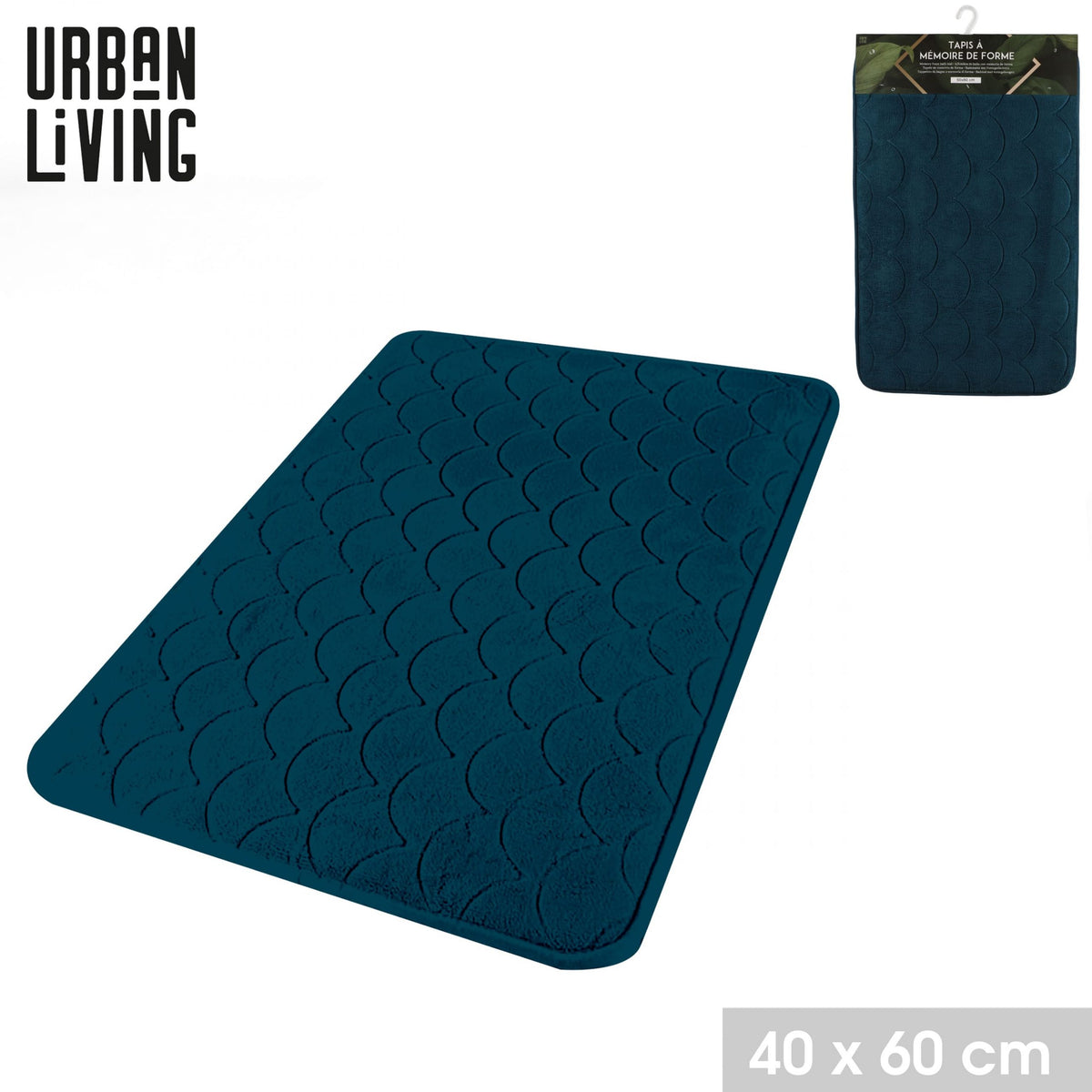 Tapis de salle de bain mémoire de forme vague 60 x 40 bleu