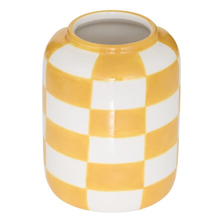 Vase en céramique damier jaune H14