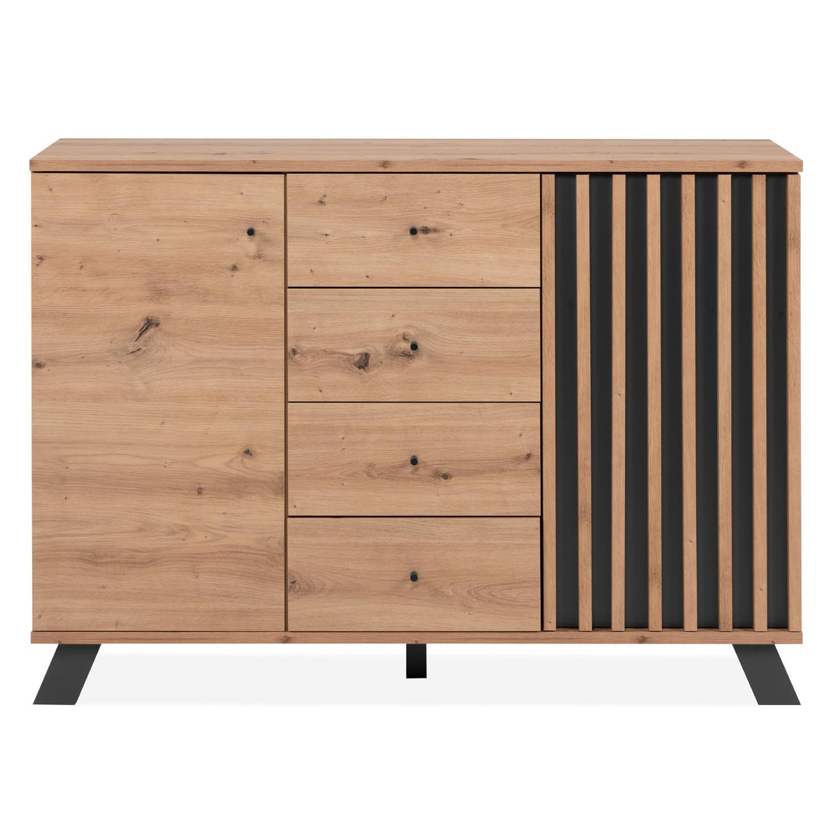 Buffet 2 portes + 4 tiroirs en bois L120 x P40 x H85cm - Fabriqué en Europe