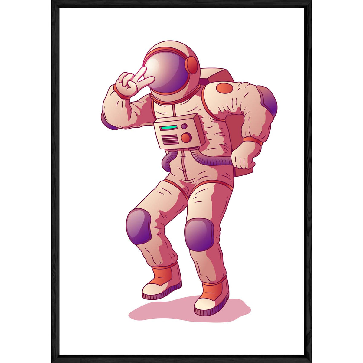 Tableau astronaute cool avec cadre noir – Taille 32x42