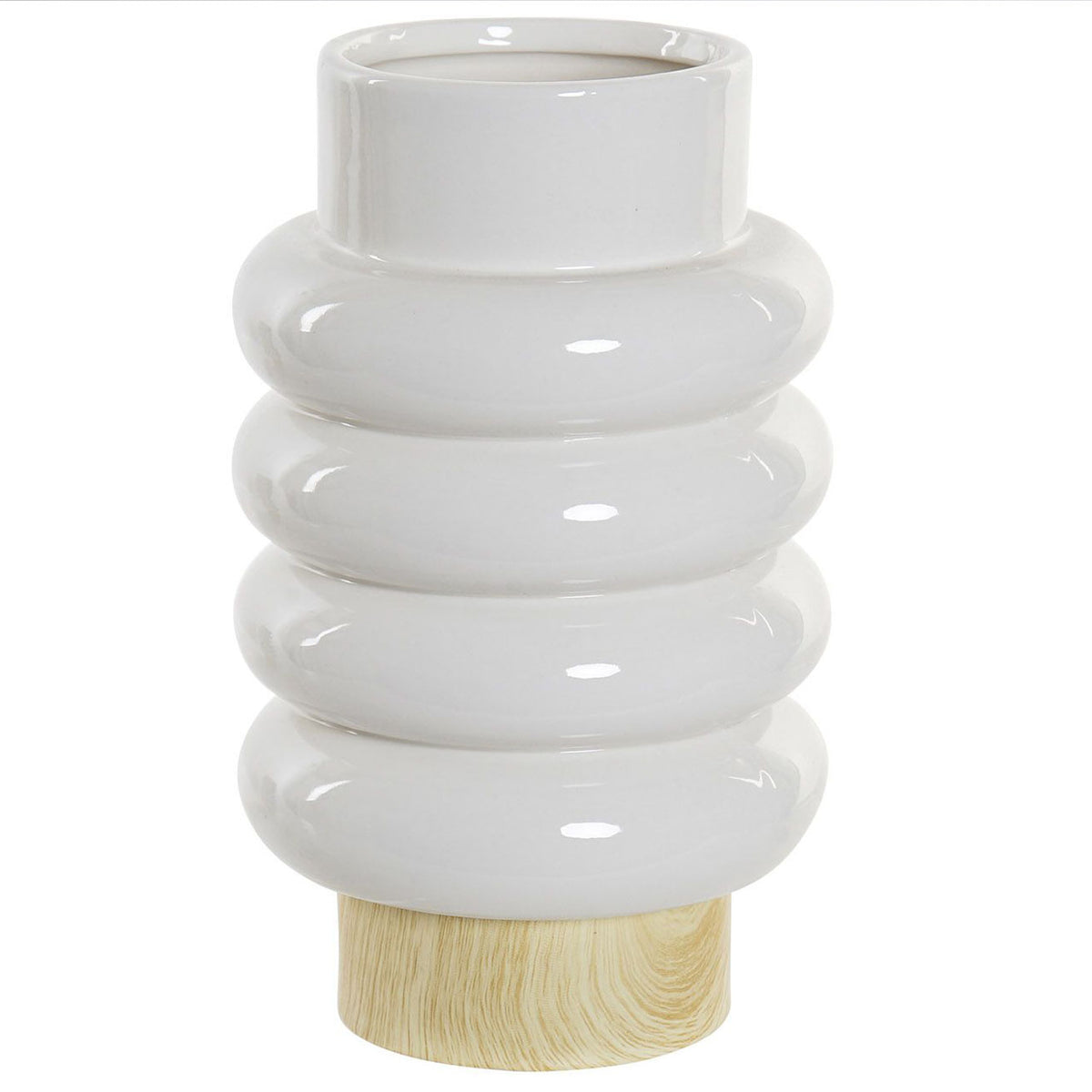 Vase en grès bicolor blanc et bois H22