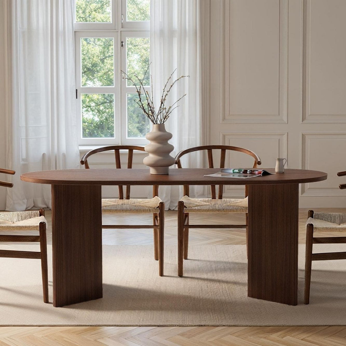 Table de salle à manger ovale - 180x90x75cm - bois foncé