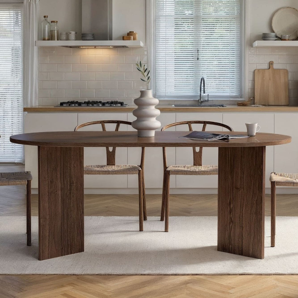 Table de salle à manger ovale - 180x90x75cm - bois foncé