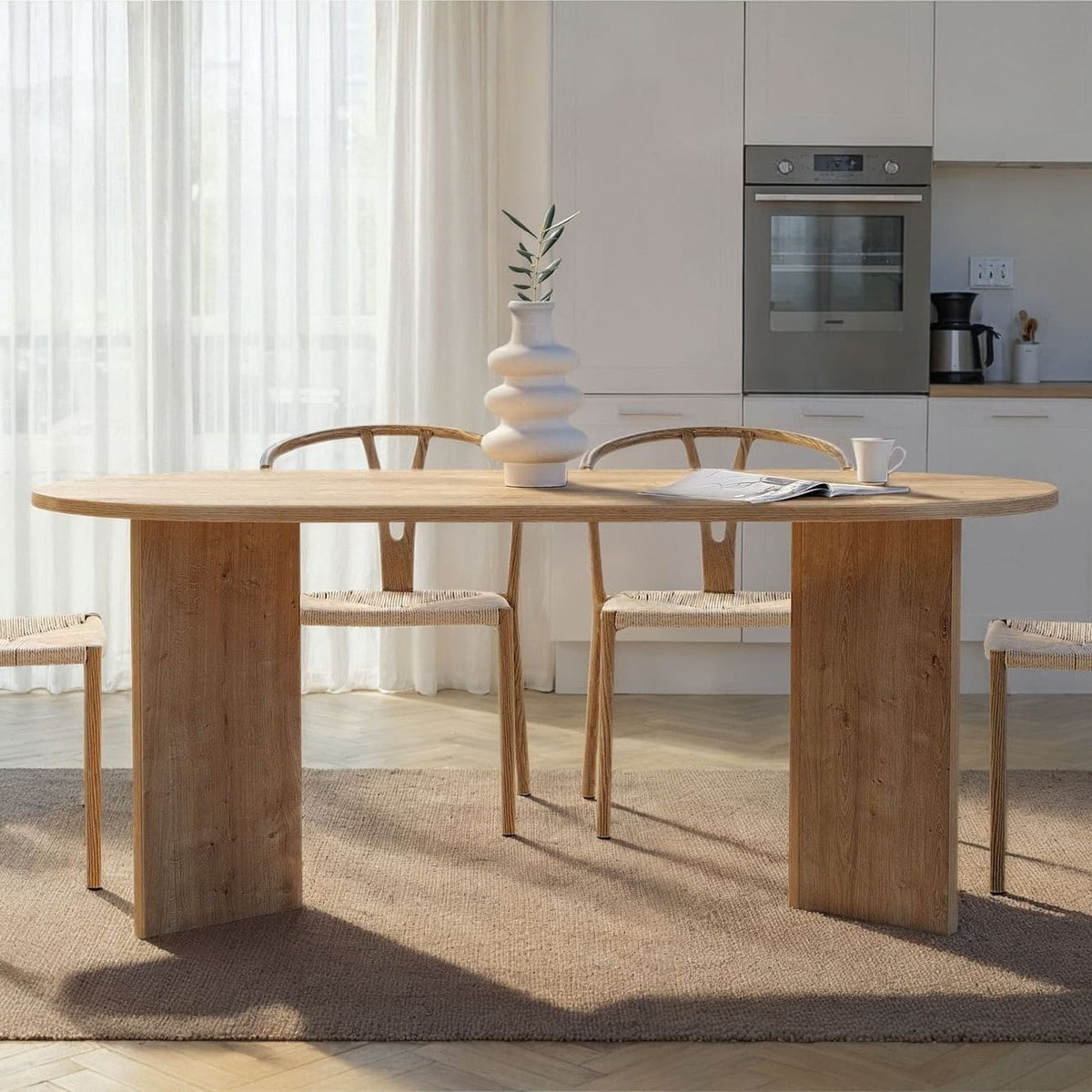 Table de salle à manger ovale - 180x90x75cm - bois clair